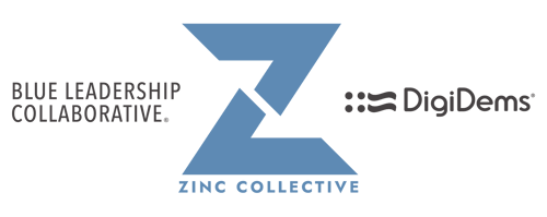 Logo: Zinc Collective, Blue Leadership Collaborative (R), DigiDems (R) Logo: Zinc Collective, Blue Leadership Collaborative (R), DigiDems (R)